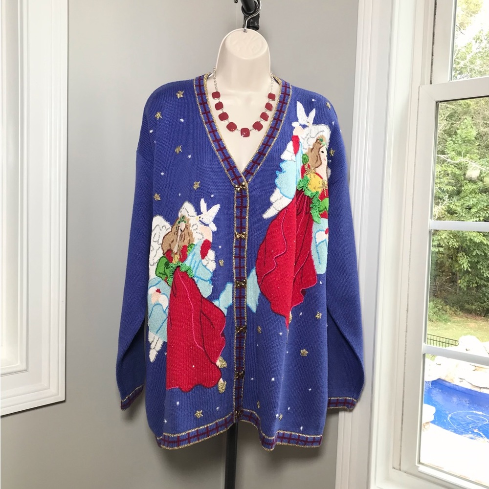 Storybook Knits #1643 Flights of Angels Christmas Cardigan - Women’s 2X NEW